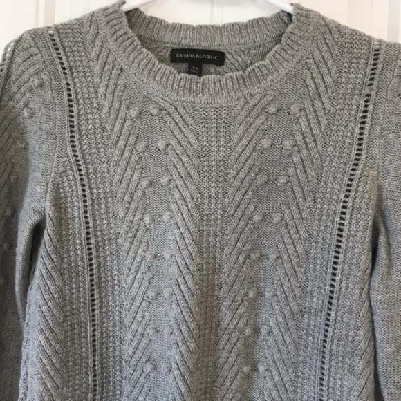 Banana Republic Grey Pom Pom Cable Knit Sweater - Picture 3 of 7